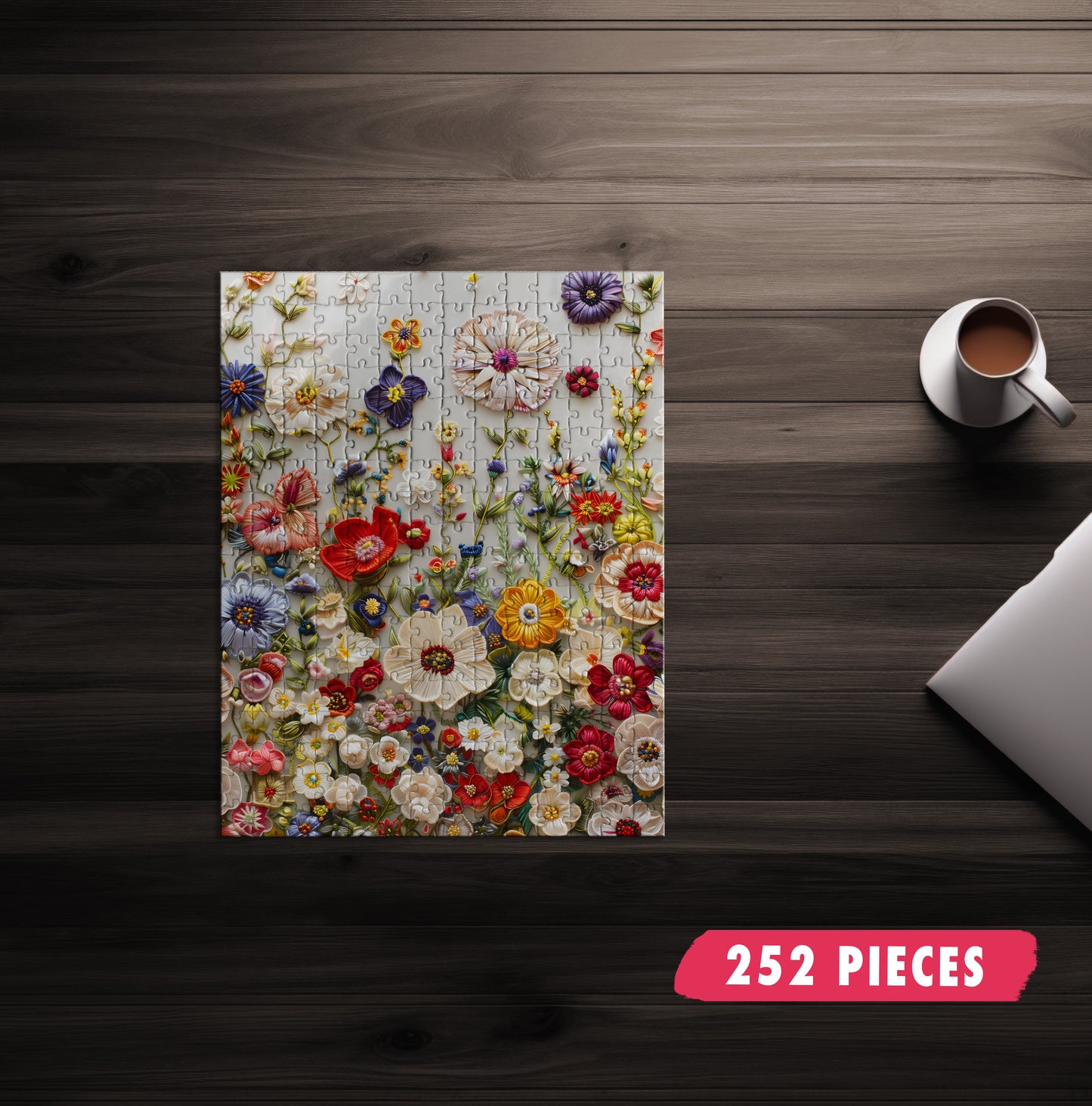 Embroidered Floral Art Jigsaw Puzzle