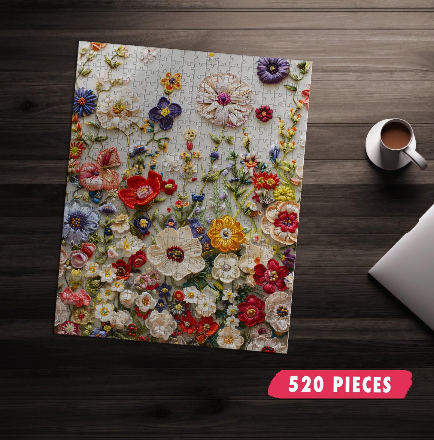 Embroidered Floral Art Jigsaw Puzzle