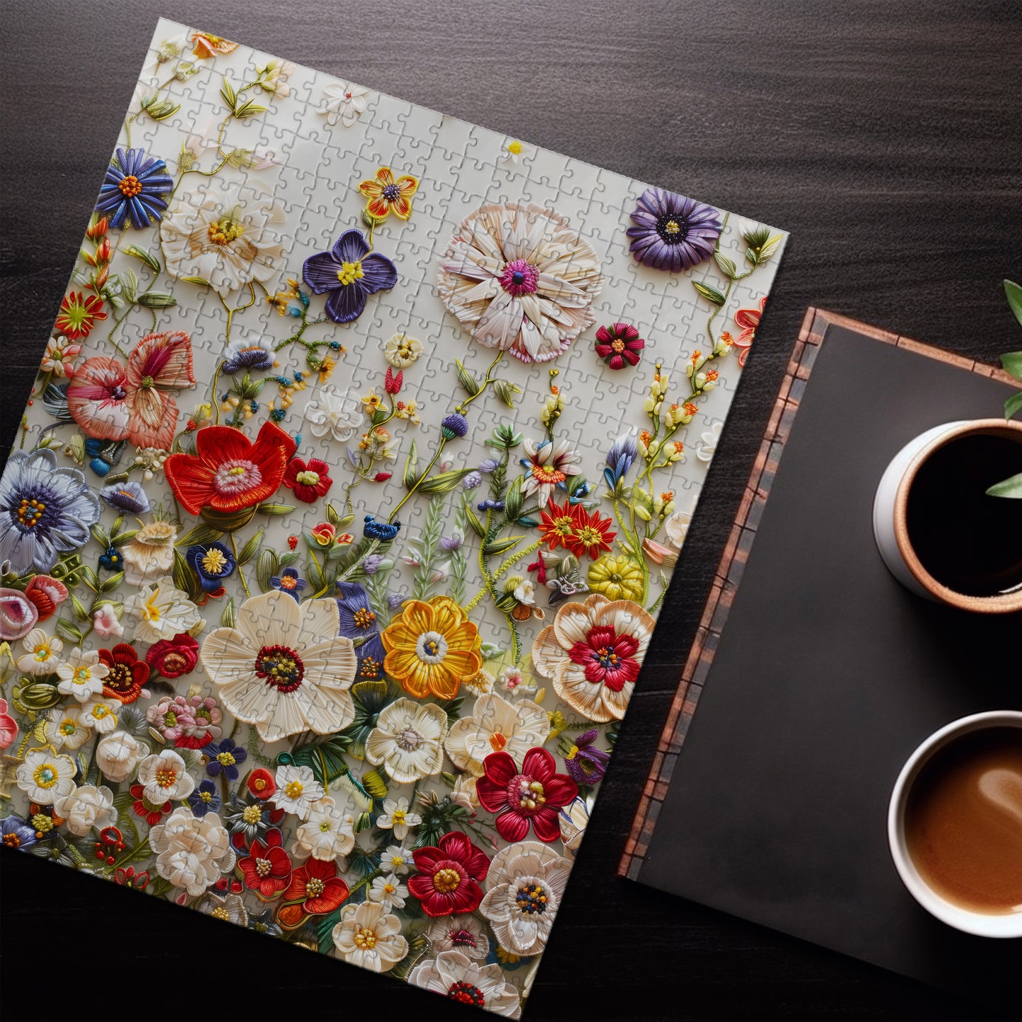 Embroidered Floral Art Jigsaw Puzzle