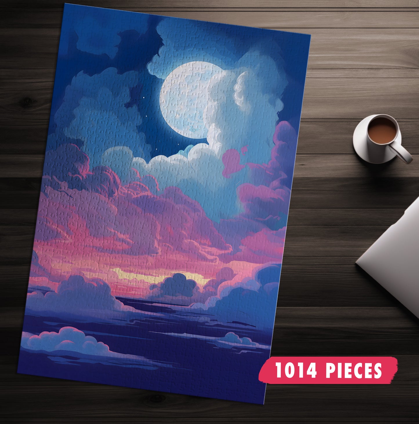 Moon Shining In Cotton Clouds Jigsaw Puzzle