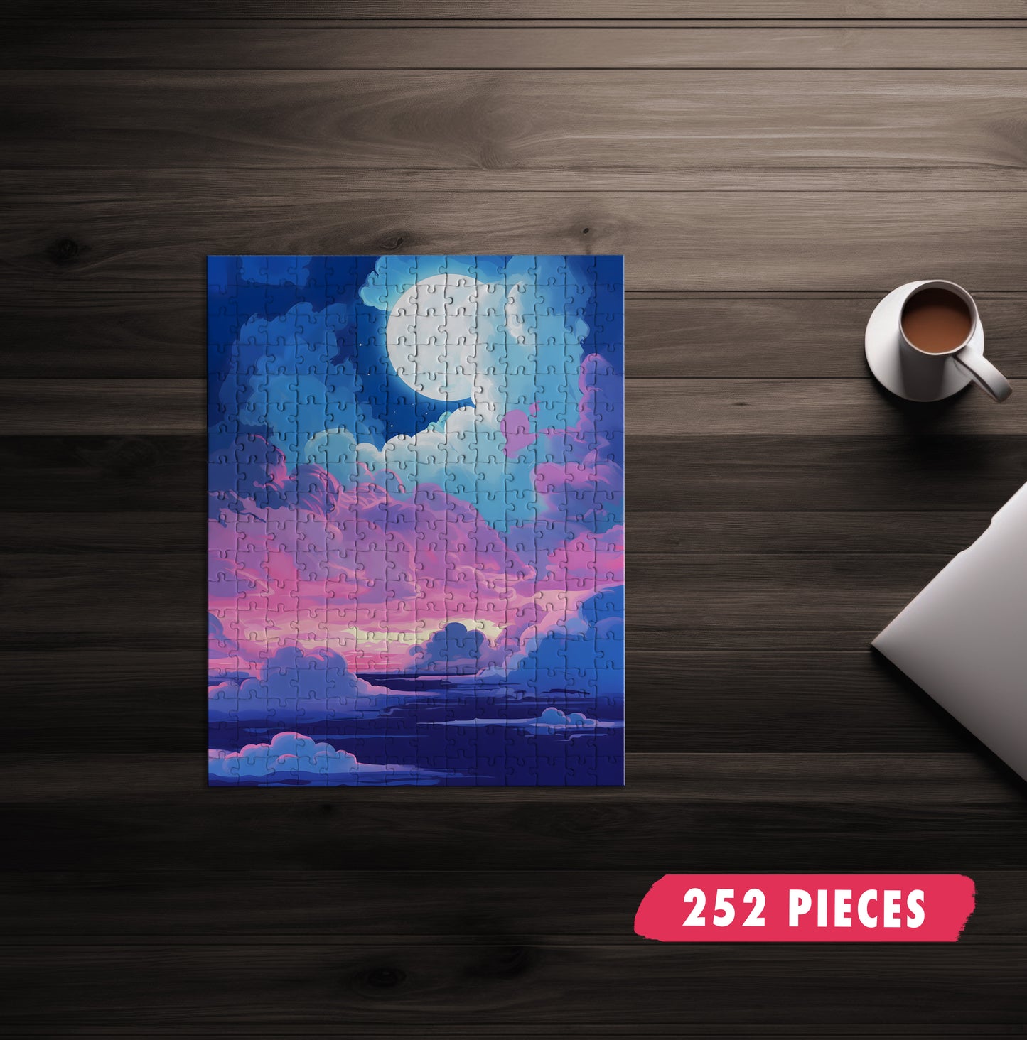Moon Shining In Cotton Clouds Jigsaw Puzzle