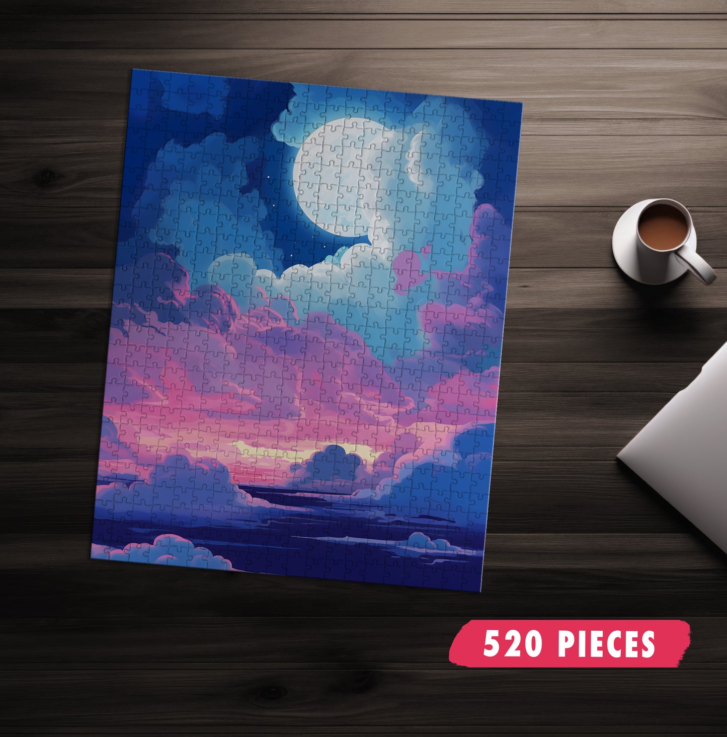 Moon Shining In Cotton Clouds Jigsaw Puzzle