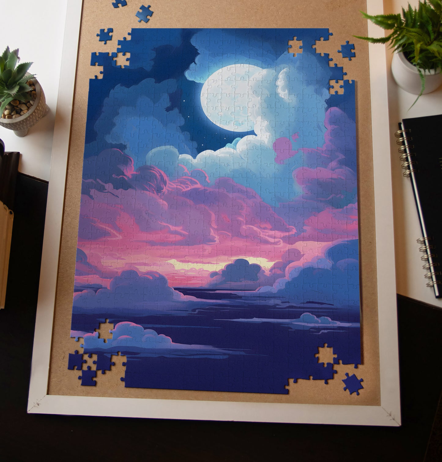 Moon Shining In Cotton Clouds Jigsaw Puzzle