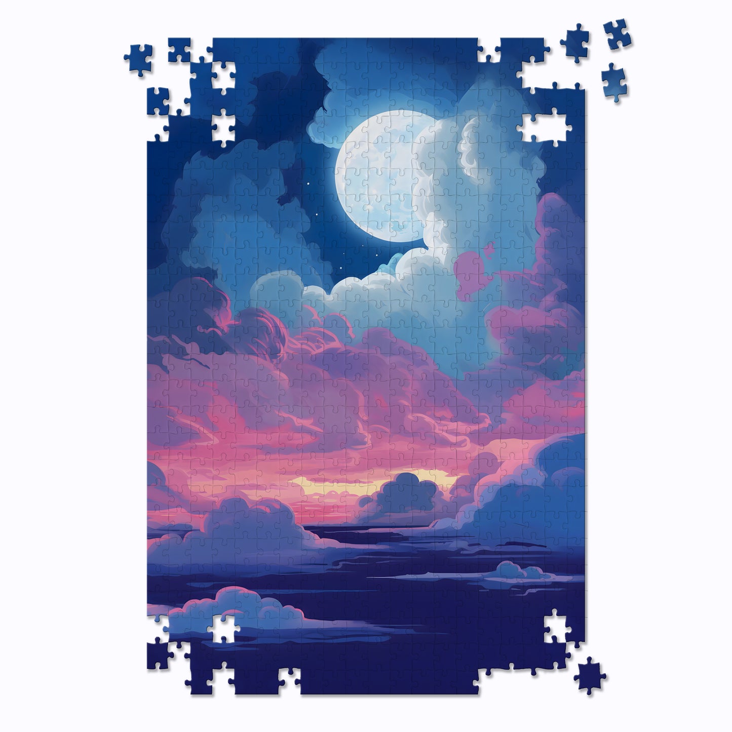 Moon Shining In Cotton Clouds Jigsaw Puzzle