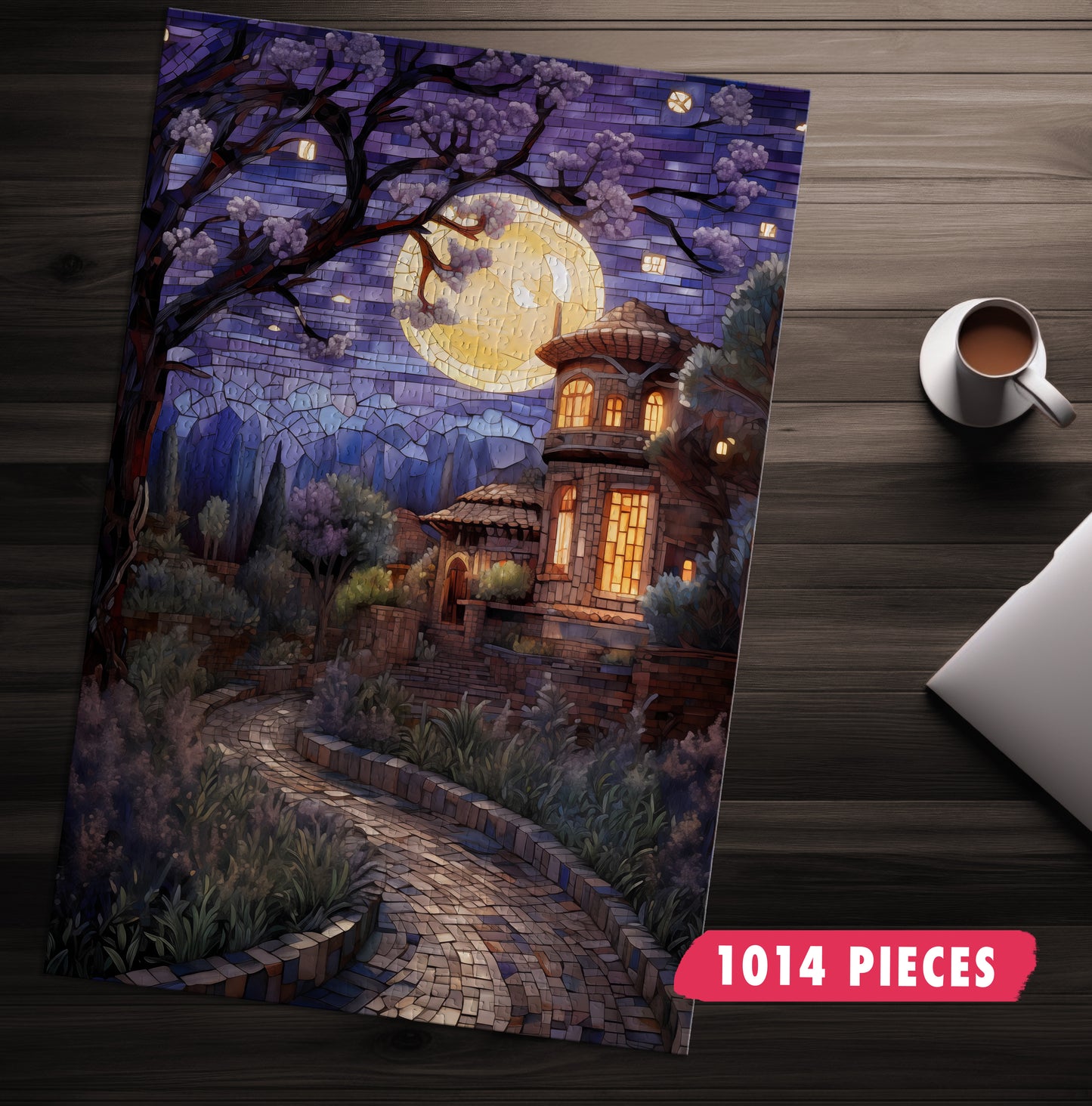 Mosaic Villa Under Night Sky Art Jigsaw Puzzle