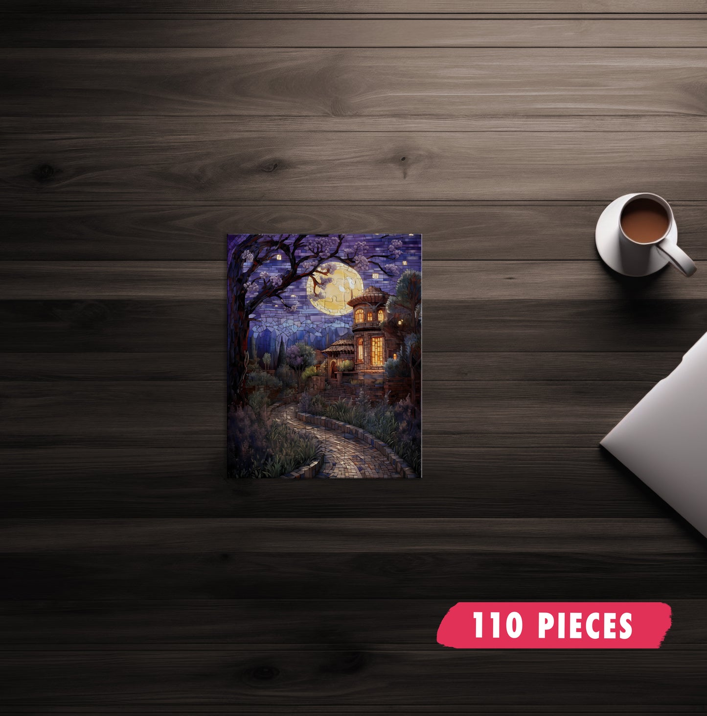 Mosaic Villa Under Night Sky Art Jigsaw Puzzle