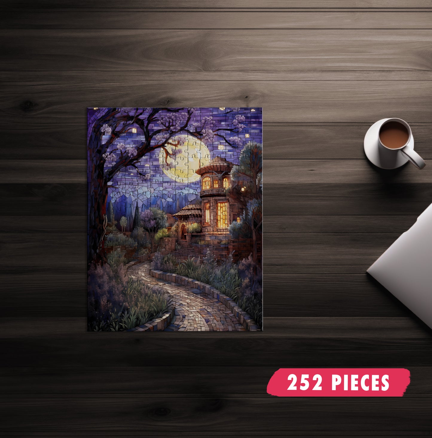 Mosaic Villa Under Night Sky Art Jigsaw Puzzle