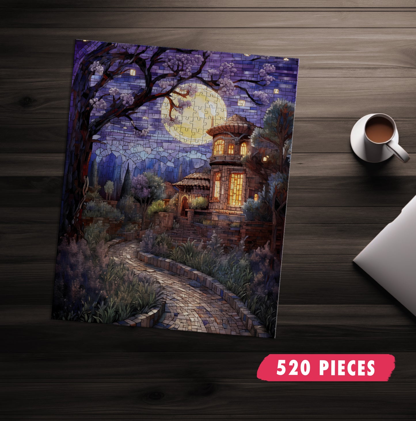 Mosaic Villa Under Night Sky Art Jigsaw Puzzle