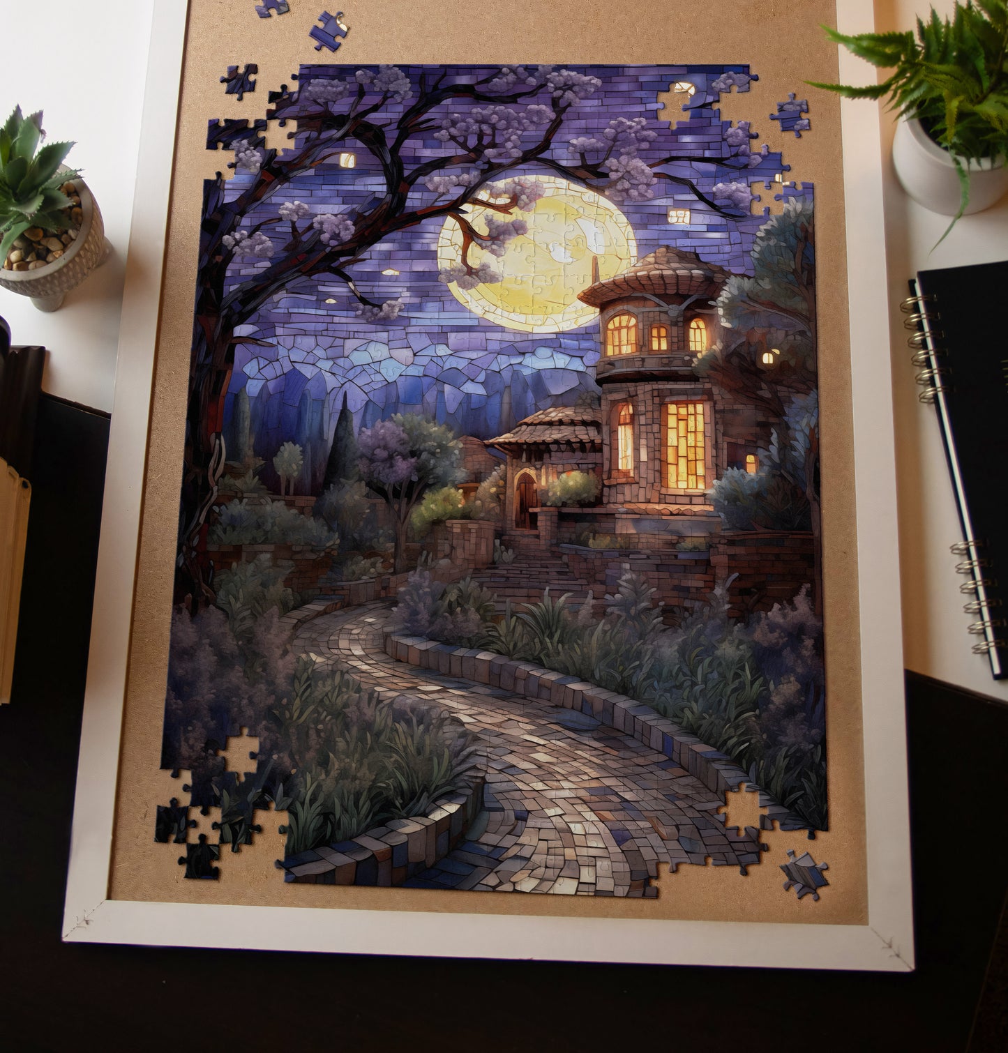 Mosaic Villa Under Night Sky Art Jigsaw Puzzle