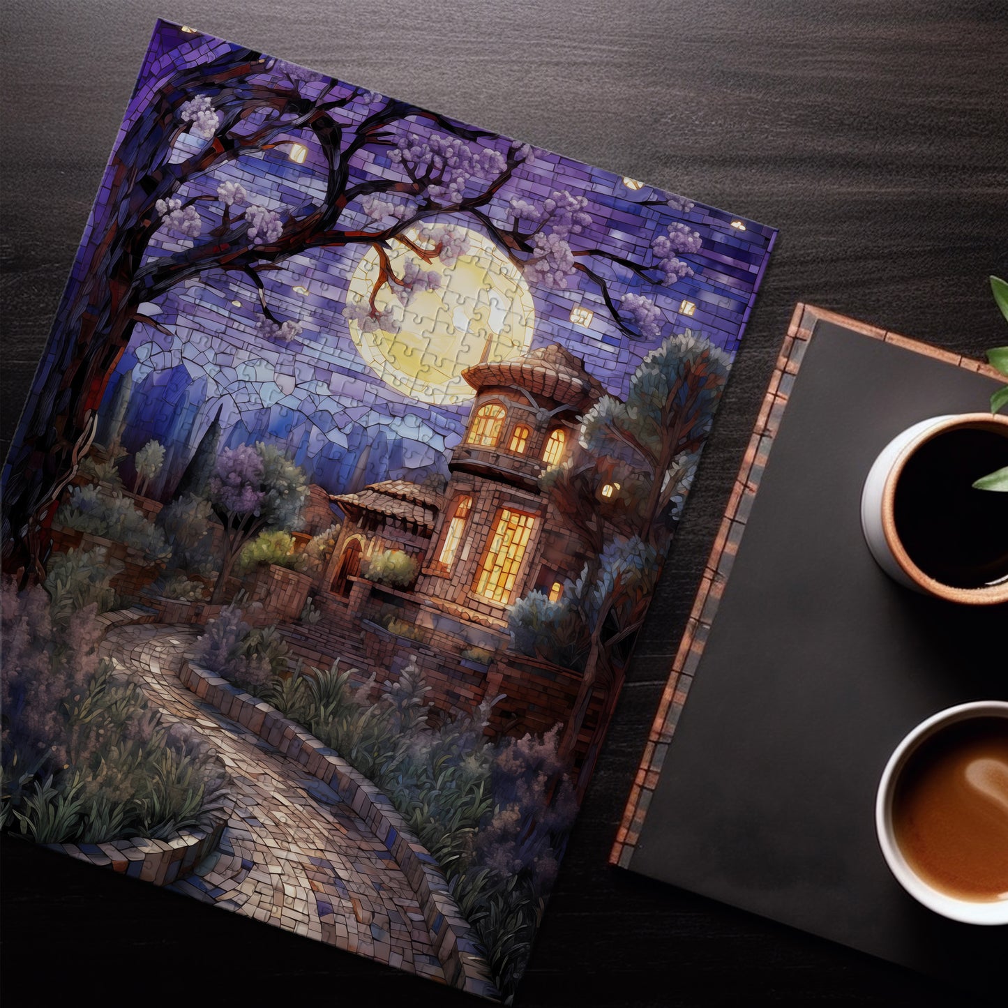Mosaic Villa Under Night Sky Art Jigsaw Puzzle