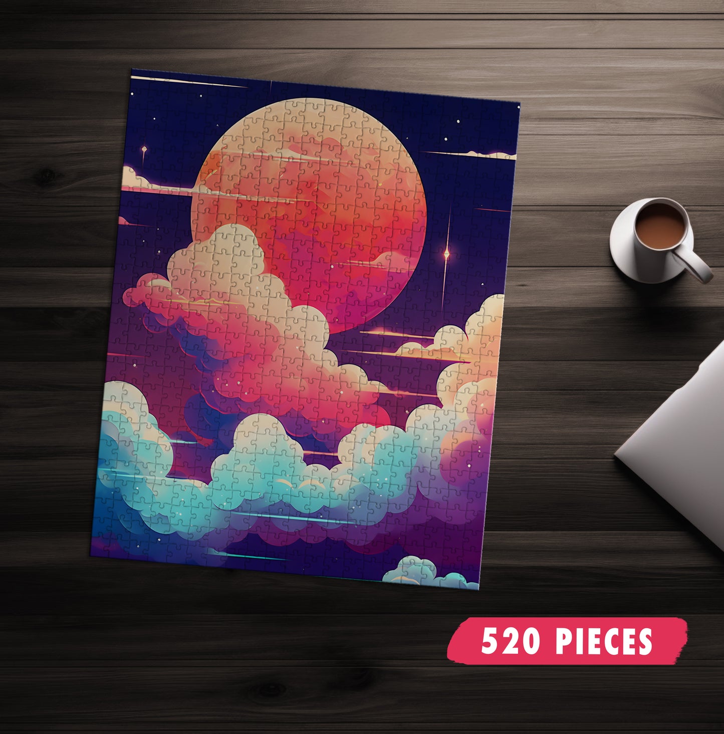 Pink Moon Twinkle Sky Jigsaw Puzzle