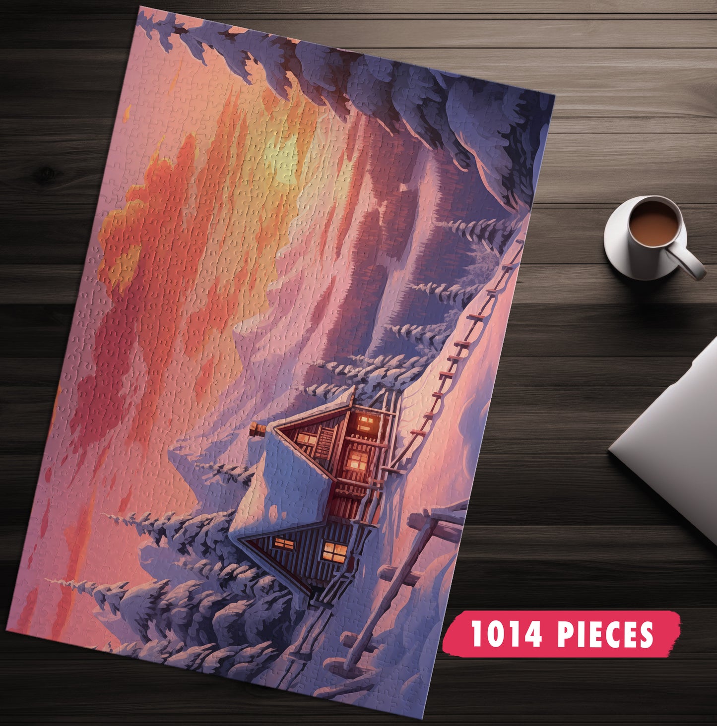 Snowy Mountain Cabin Jigsaw Puzzle