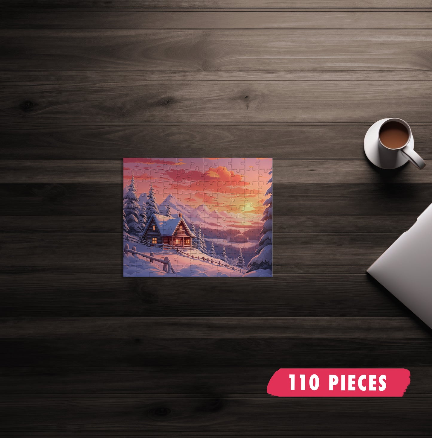 Snowy Mountain Cabin Jigsaw Puzzle