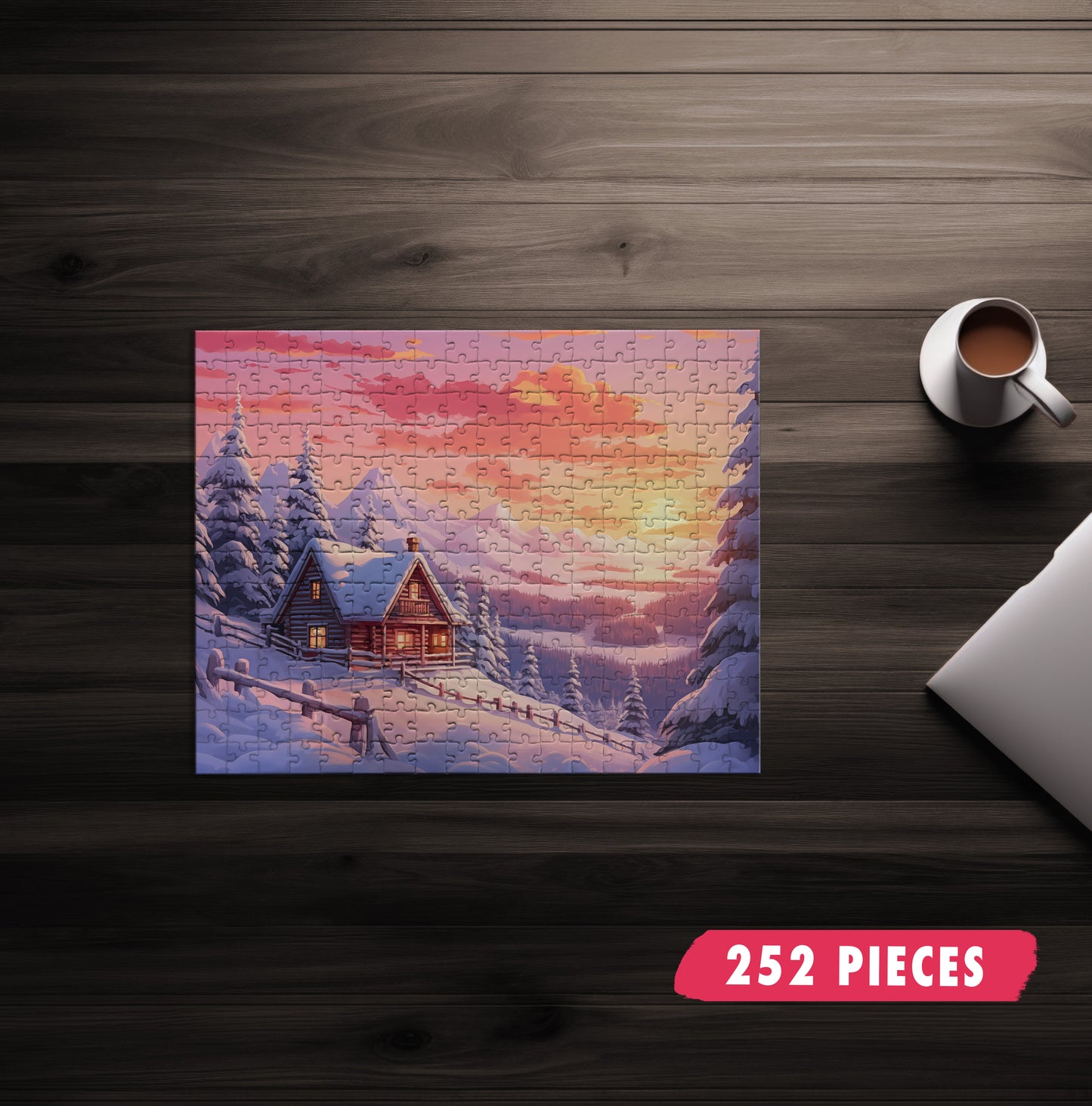 Snowy Mountain Cabin Jigsaw Puzzle