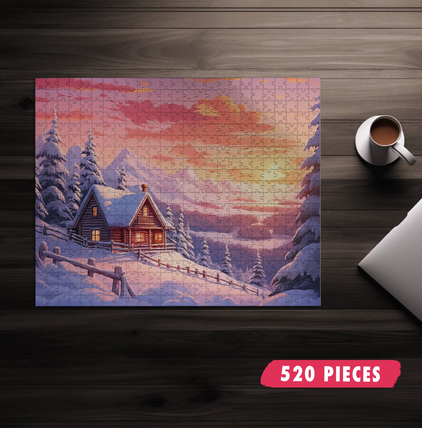 Snowy Mountain Cabin Jigsaw Puzzle