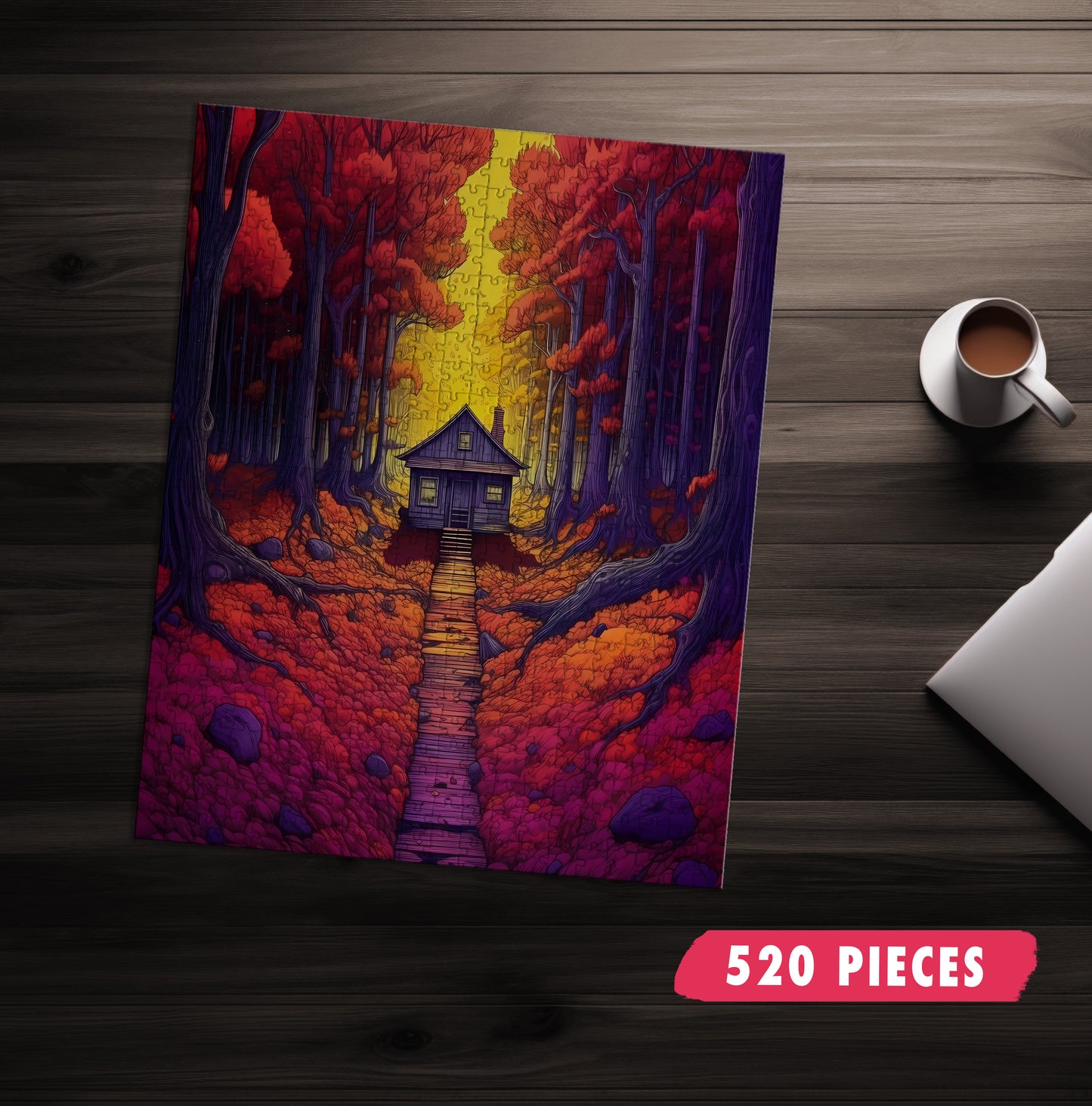 Red Forest Cabin Jigsaw Puzzle