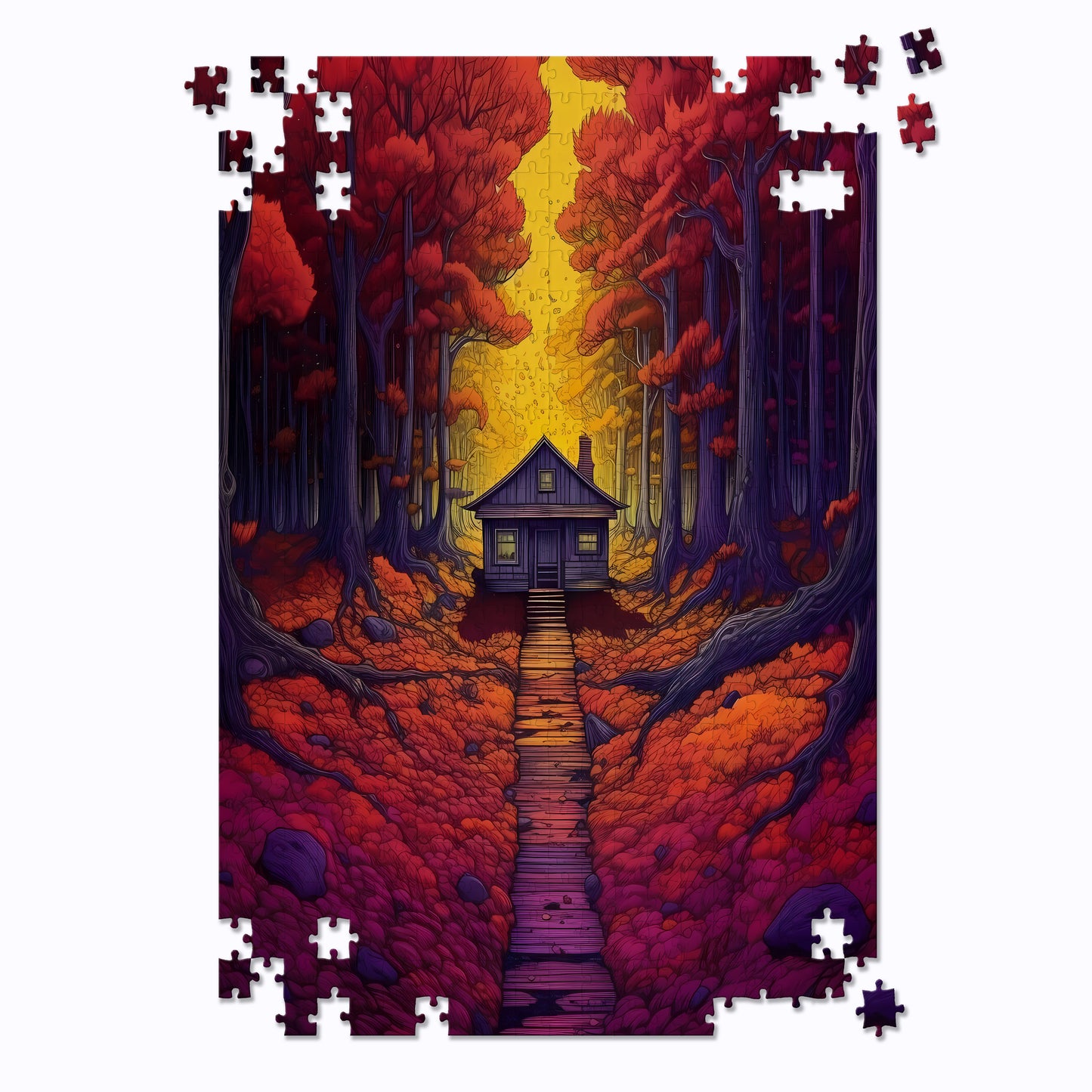 Red Forest Cabin Jigsaw Puzzle