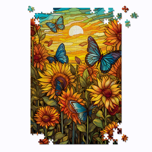 Butterfly Sunflower Sunset Jigsaw Puzzle