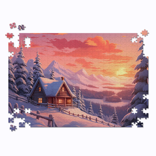 Snowy Mountain Cabin Jigsaw Puzzle