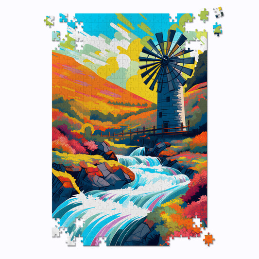 Windmill River Sunrise Jigsaw Puzzle